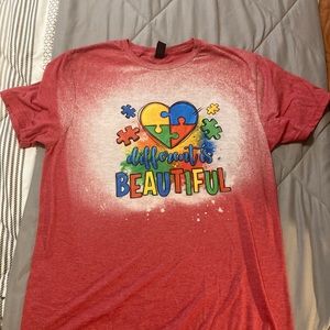 Red Autism Awareness Shirt with Heart Puzzle Design